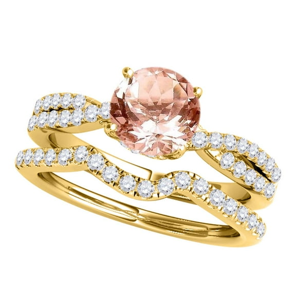 Mauli Jewels Engagement Rings for Women 1.20 Carat Halo Morganite And Diamond Bridal Set 4-prong 14k Yellow Gold