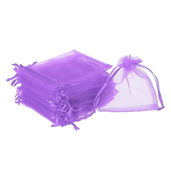 Uxcell 100pcs Organza Bags 2x3 Inch Drawstring Favor Pouches Sheer Mesh Bag for Gift Jewelry Wedding Party White Purple 4 inch x 5 inch