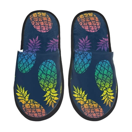 Balery Abstract Bright Pineapple Fruit Retro Slient Indoor Furry Fleece Comfort House Shoes Soft Non-Slip Home Shoes Cotton slippers House Slippers-- Large