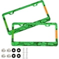thumbnail image 2 of GZHJMY St. Patrick's Day Clover License Plate Frames, License Plate Covers, 2 Packs Universal Aluminum Tag Frame with 2 Holes & Screw Caps for Front and Rear Car Tags, Round Hole Decorative, 2 of 7