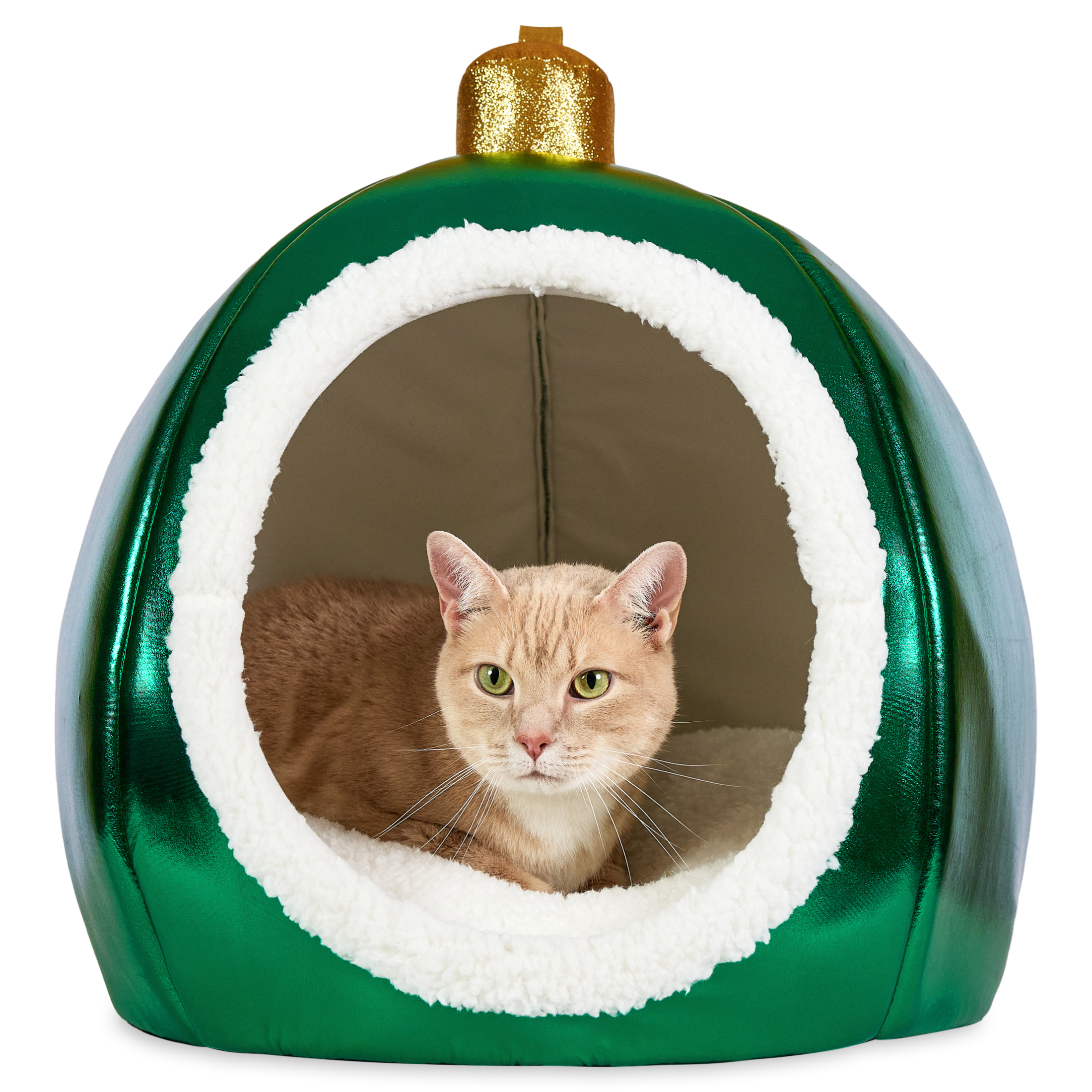 Vibrant Life Christmas Ornament Small Holiday Pet Bed, Green and White, 19" x 18"