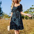 thumbnail image 4 of Vestido hawaiano de manga corta con estampado tribal de tortugas en verde azulado. Vestidos de verano para mujer., 4 of 7