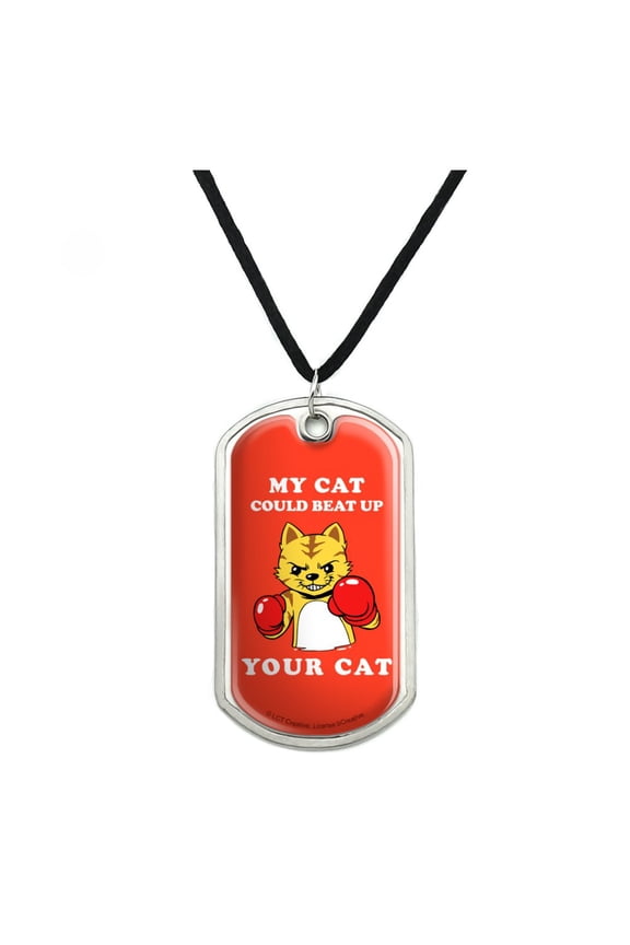 My Cat Could Beat Up Your Cat Boxing Gloves Funny Humor Military Dog Tag Pendant Necklace with Cord