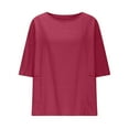 thumbnail image 4 of Tittly Womens Linen Shirt Women'S Gauze Tops Linen Button Up Shirts for Women Linen Shirts For Women Basic 3/4 Sleeve Tops Round Neck Pullover Tshirt Red, 4 of 8