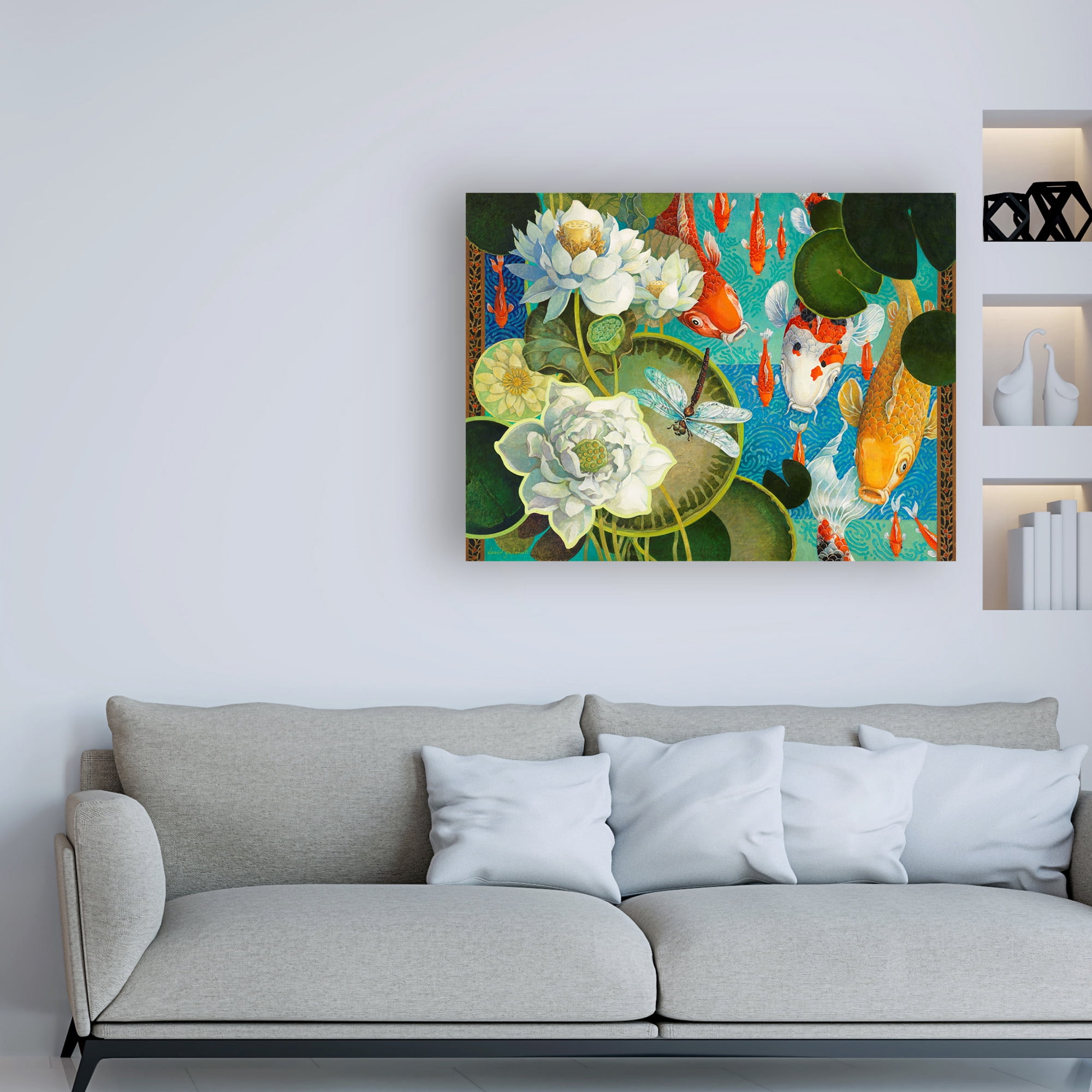 Trademark Fine Art Abstract Canvas Art ' Koi Pond And Lillies ' by David Galchutt