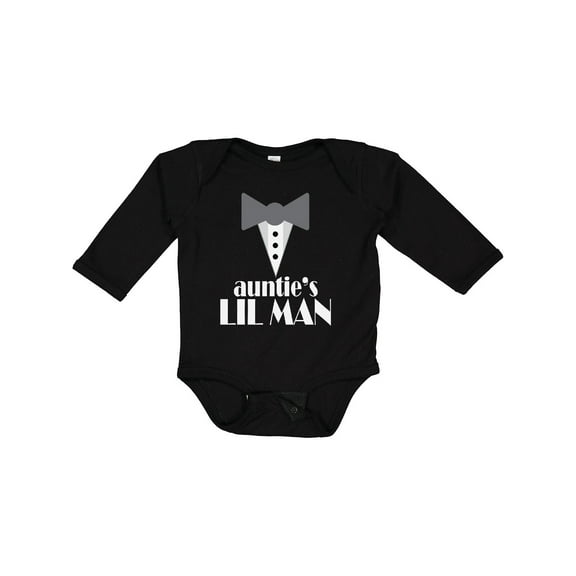 Inktastic Auntie Lil Man Tuxedo Front Boys Long Sleeve Baby Bodysuit