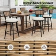 thumbnail image 4 of 6-Piece Swivel Metal Outdoor Bar Stool Set with Rattan Backrest and Beige Cushions, 4 of 9