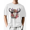 thumbnail image 2 of T-Shirts for Men, Western Cow Flower Crew Neck Cotton T-Shirt Men's Short Sleeve Retro Cowboy Cattle, 2 of 8