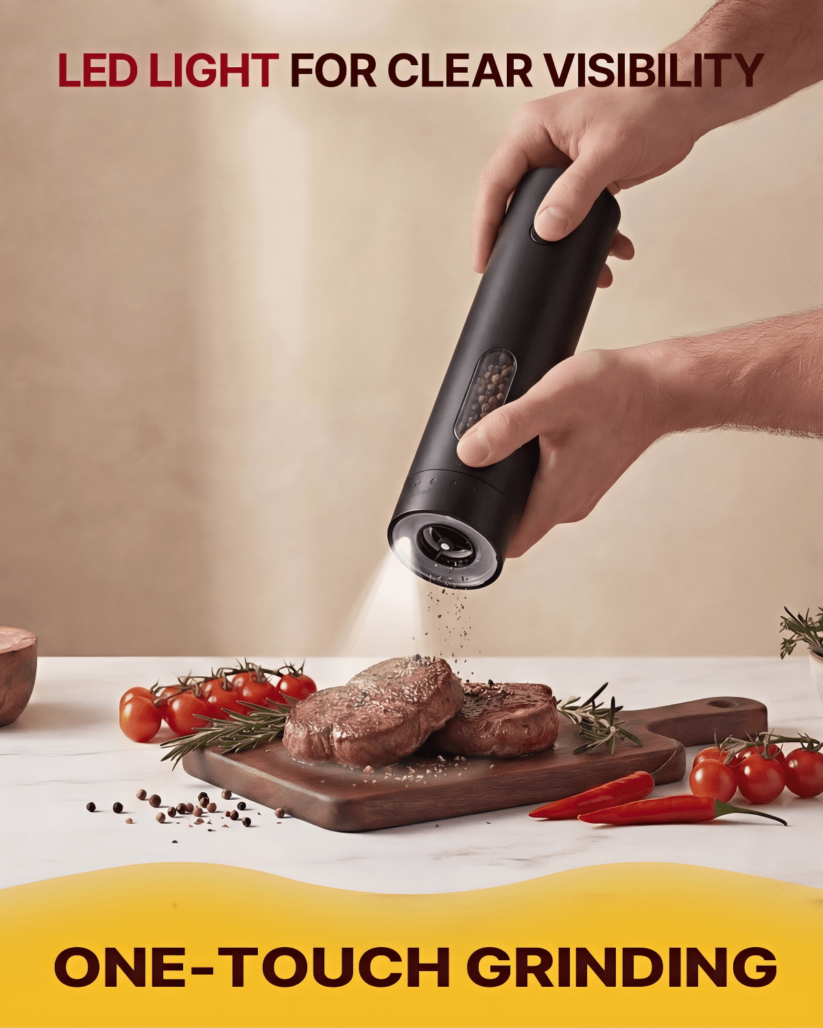 Katbite Electric Salt and Pepper Grinder Set, Usb Charging Base, Button Control, Adjustable Coarseness