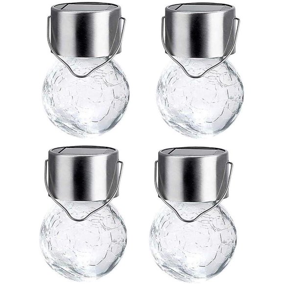 Hanging Solar Ball Lights, 4 Pack Upgrade Cracked Glass Hanging Ball Lights, Last Longer, Waterproof Solar Lanterns Decorative Lights Solar Lighting F