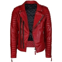 New Fashion Style Mens Leather Jackets Motorcycle Bomber Biker Red Real Leather Jacket Men