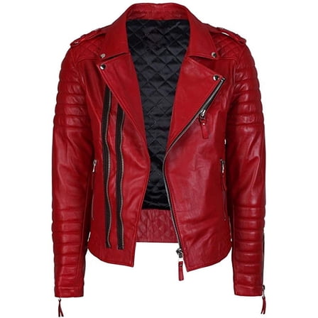 New Fashion Style Mens Leather Jackets Motorcycle Bomber Biker Red Real Leather Jacket Men