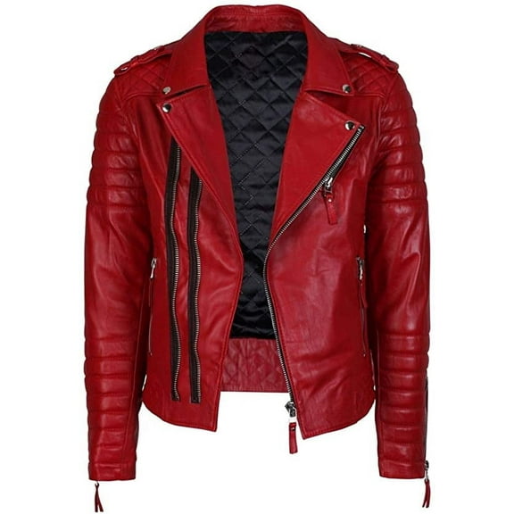 New Fashion Style Mens Leather Jackets Motorcycle Bomber Biker Red Real Leather Jacket Men