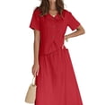 thumbnail image 2 of Summer Skirt Set Women 2 Piece Outfits Short Sleeve Top Elastic Waist Maxi Dress Sets with Pockets Red S, 2 of 8