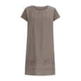 thumbnail image 3 of QLEICOM Women's Elegant Loose Solid Color Dresses Crewneck Loose Puff Sleeve Dress Half Sleeve Cotton And Linen Flowy Maxi Dress Beach Daily Party Dress Vintage Dress Beach Sundress Brown XXL, 3 of 5