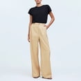 thumbnail image 2 of AWZXDE Women's Solid Color Pants with Buttoned Waist & Pleated Legs, Loose Breathable Wide - Leg Casual Pants, Great for Work & Leisure Khaki,L, 2 of 6