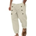 thumbnail image 1 of Pisexur Sweatpants for Men High-end Fabric Work Pants for Men Casual Beach Solid Color Linen Loose Drawstring Button Pocket Pants Khaki,S, 1 of 8