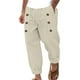 thumbnail image 2 of Pantalones largos para hombre, informales, de playa, de lino, de color liso, holgados, con cordón ajustable y bolsillos con botones, de poliéster., 2 of 9