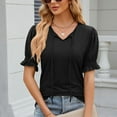 thumbnail image 2 of Besolor Summer Tunic Tops for Women V Neck Tie-Up Ruffle Short Sleeve T-Shirt Casual Solid Color Going out Blouses, 2 of 8