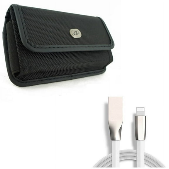 Case Belt Clip w USB Cable for iPhone XS/X - Rugged Holster Canvas Cover Pouch, 6ft Flat Charger Cord Power Wire for iPhone XS/X