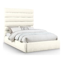Meridian Furniture Adam Cream Chenille Fabric Queen Bed