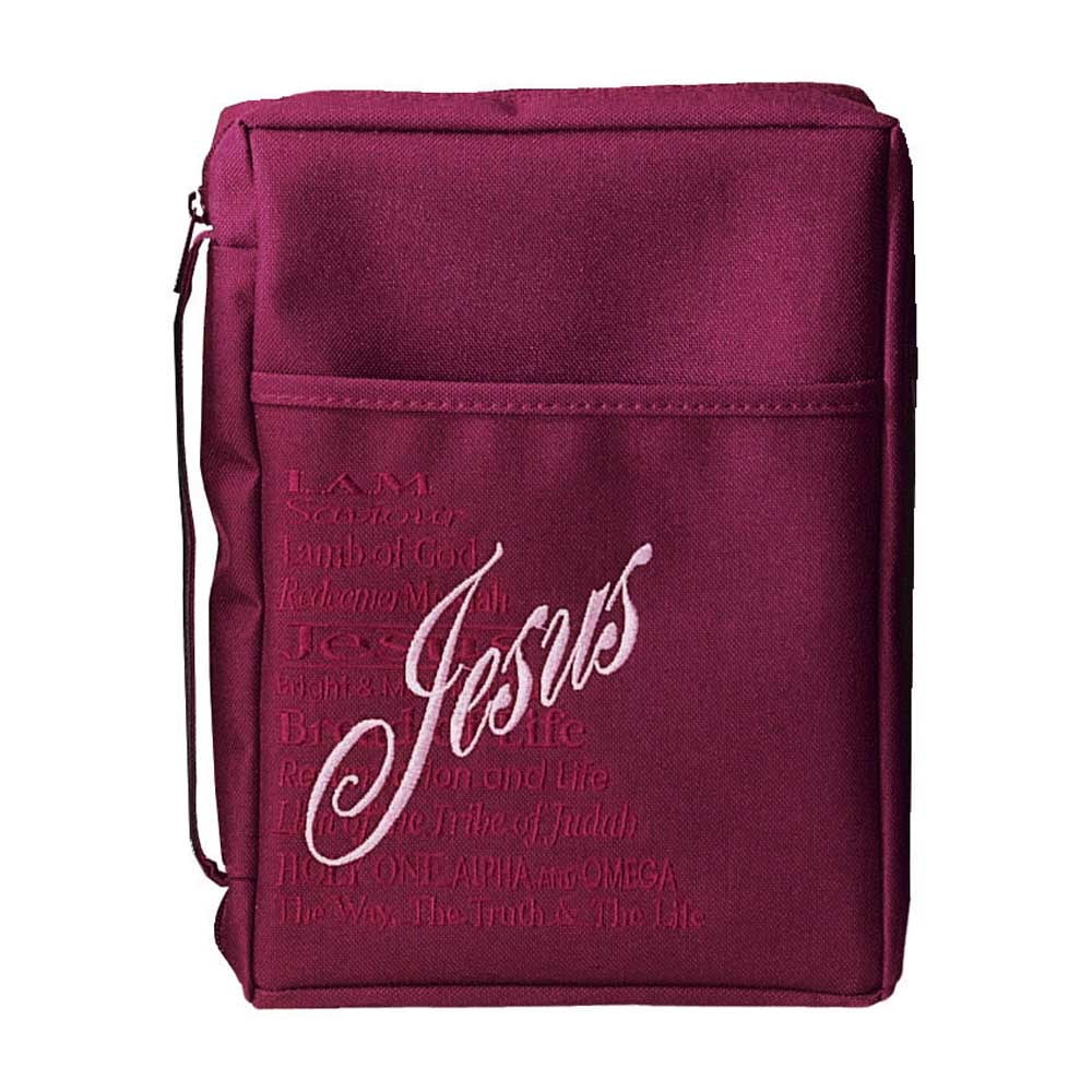 Burgundy Jesus Embroidered Polyester Bible Cover Case with Handle, X
