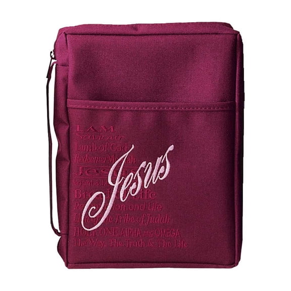 Burgundy Jesus Embroidered Polyester Bible Cover Case with Handle, X-Large