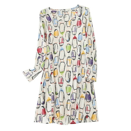 

Lu s Chic Women s Long Sleeve Nightgown Cotton Sleepwear Cute Loungewear Short Cartoon Nightdress Penguin Cream Medium