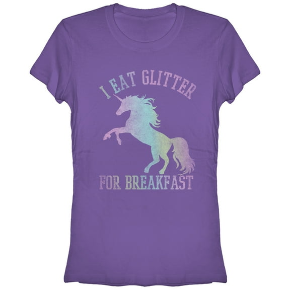 Junior's Lost Gods Glitter Breakfast Unicorn Graphic Tee Purple 2X Large