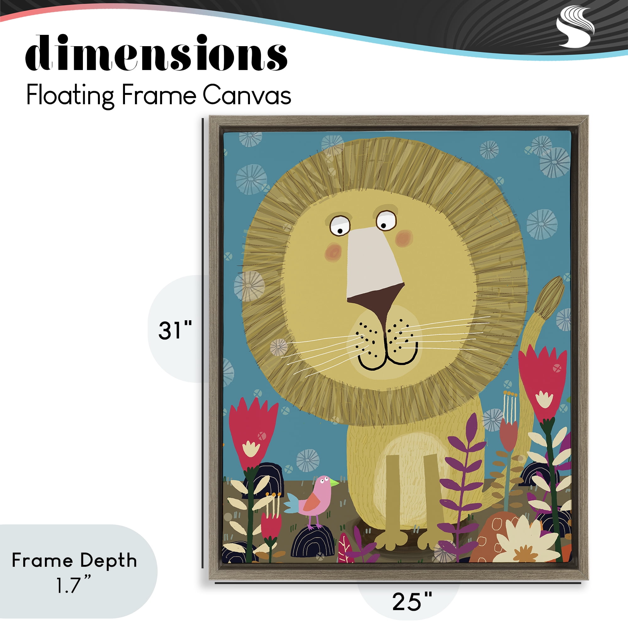 Stupell Industries Boho Lion & Flowers Brown Framed Floater Canvas Wall Art, design by Carla Daly