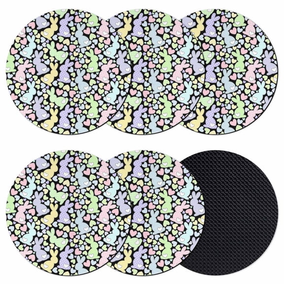 Easter Coasters Set of 6, Absorbent Coasters for Drinks, Colorful Cute Rabbits Love Polka Dots Spring Coaster for Desk Coffee Table Protection, Home Decor House Warming Gifts 4"