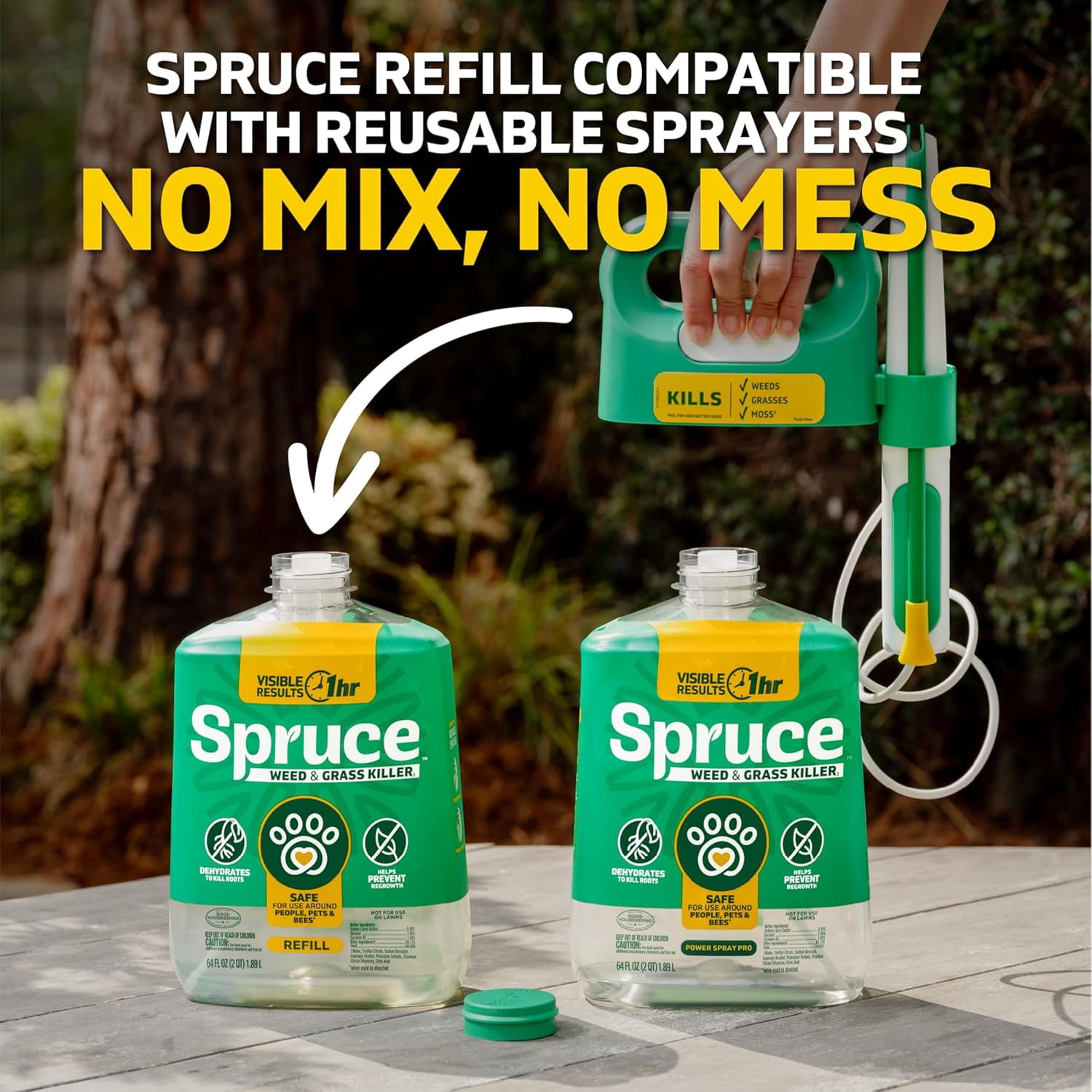 Weed Killer Refill - Versatile Weed & Grass Killer₃ for Flower Beds, Driveways & Mulch Beds - No Pour, No Mix, No Mess Refill - Kills Dandelions, Crabgrass & More (64 Oz)