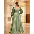 thumbnail image 5 of AURA Plus Size Satin V Neck Evening Gown Long Sleeve Formal Dress Elegant Maxi, 5 of 6