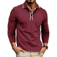 thumbnail image 2 of Dwelliawo Polo Shirts for Men Basic Long Sleeve Classic Button Shirts Casual Collar Stylish Golf Pullover Shirts Wine 2XL, 2 of 5