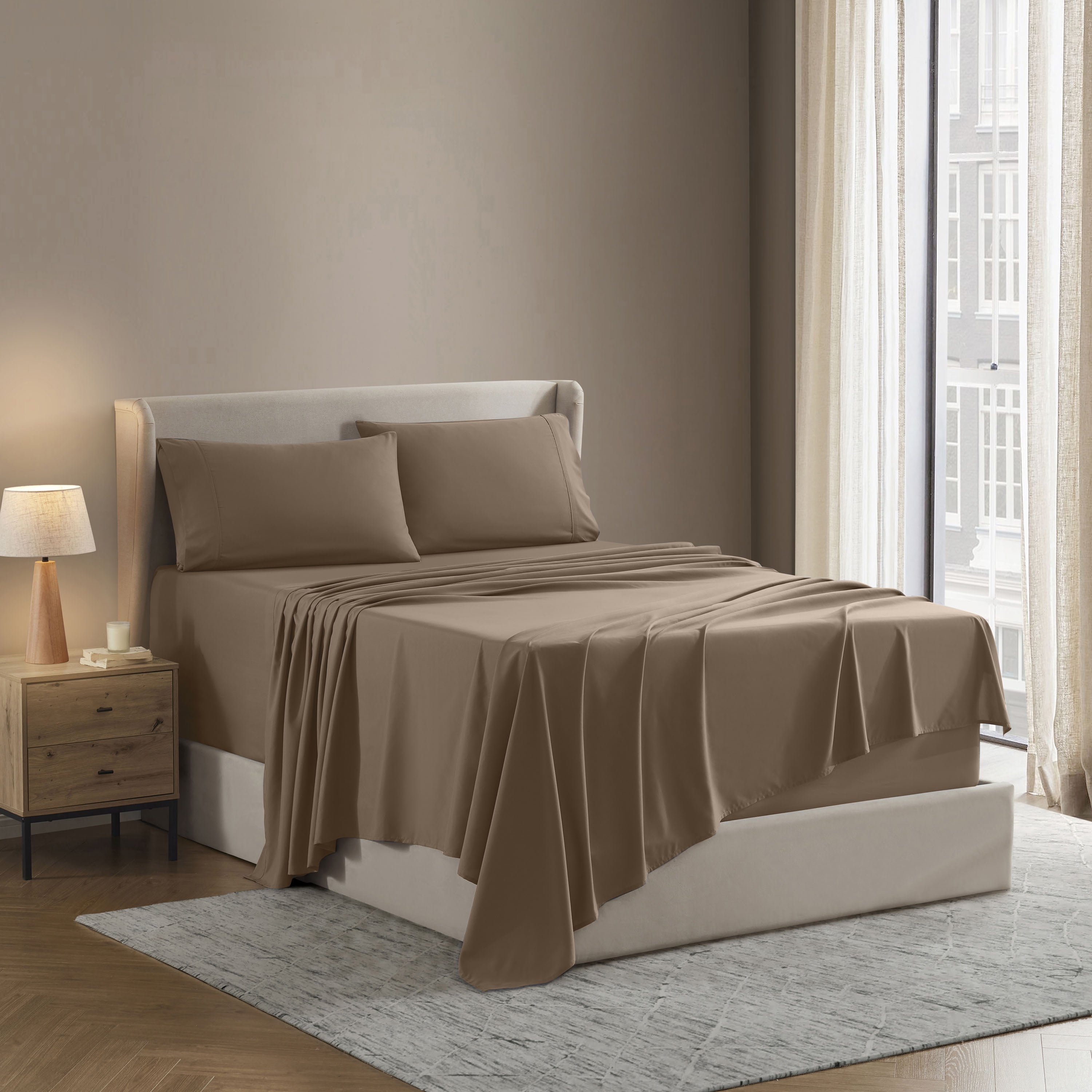 Lammaloe Twin Sheets Set, Hotel Style Deep Pocket 3 Piece Bed Sheets, Soft Microfiber Kids Bedding Set, Taupe Sand
