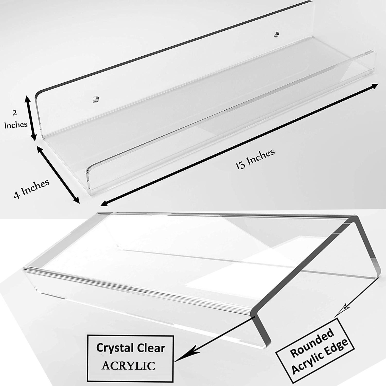 15 Inch Wall Shelf Set of 4 Clear Acrylic Floating Shelves W/Guardrail for Living Room Kitchen Bathroom Bedroom