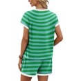thumbnail image 5 of Sewkxo Two Piece Sets for Women Stripe Summer Lounge Short Sets Shorts Sleeve Crew Neck Sweatsuit with Pocket,Green S, 5 of 5