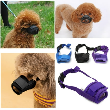 Pet Outdoor Dog Mesh Mouth Muzzle Mask Nylon No Bark Bite Chewing Adjustable S-XL Size Dog Collars &