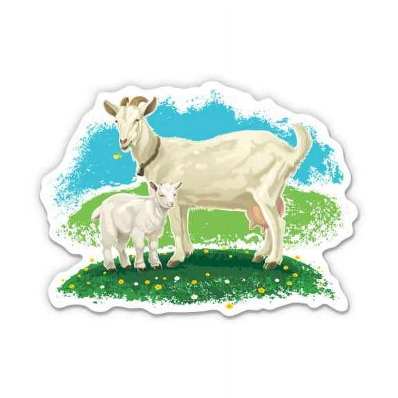 Goat Mom And Kid - 3" Vinyl Sticker - For Car Laptop I-Pad Phone Helmet Hard Hat - Waterproof Decal