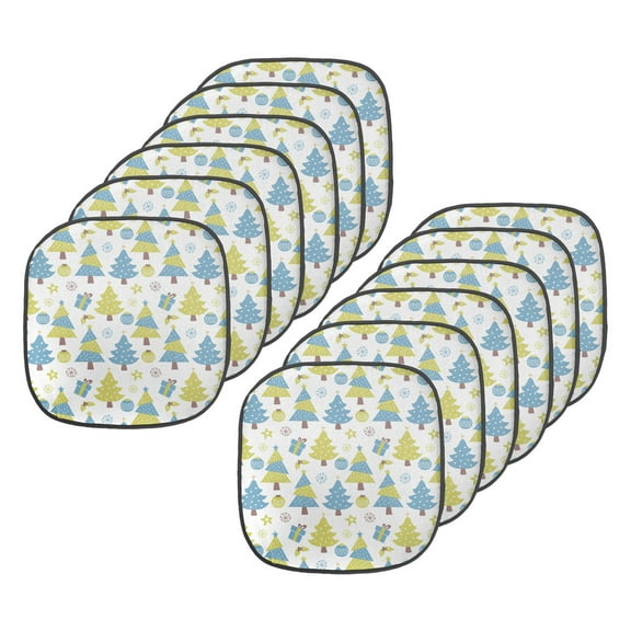 Christmas Chair Seating Cushion Set of 12, Trees and Presents with Ornaments, Seat Pads for Office with Anti-slip Backing, 16"x16", Sky Blue Yellow Green, by Ambesonne