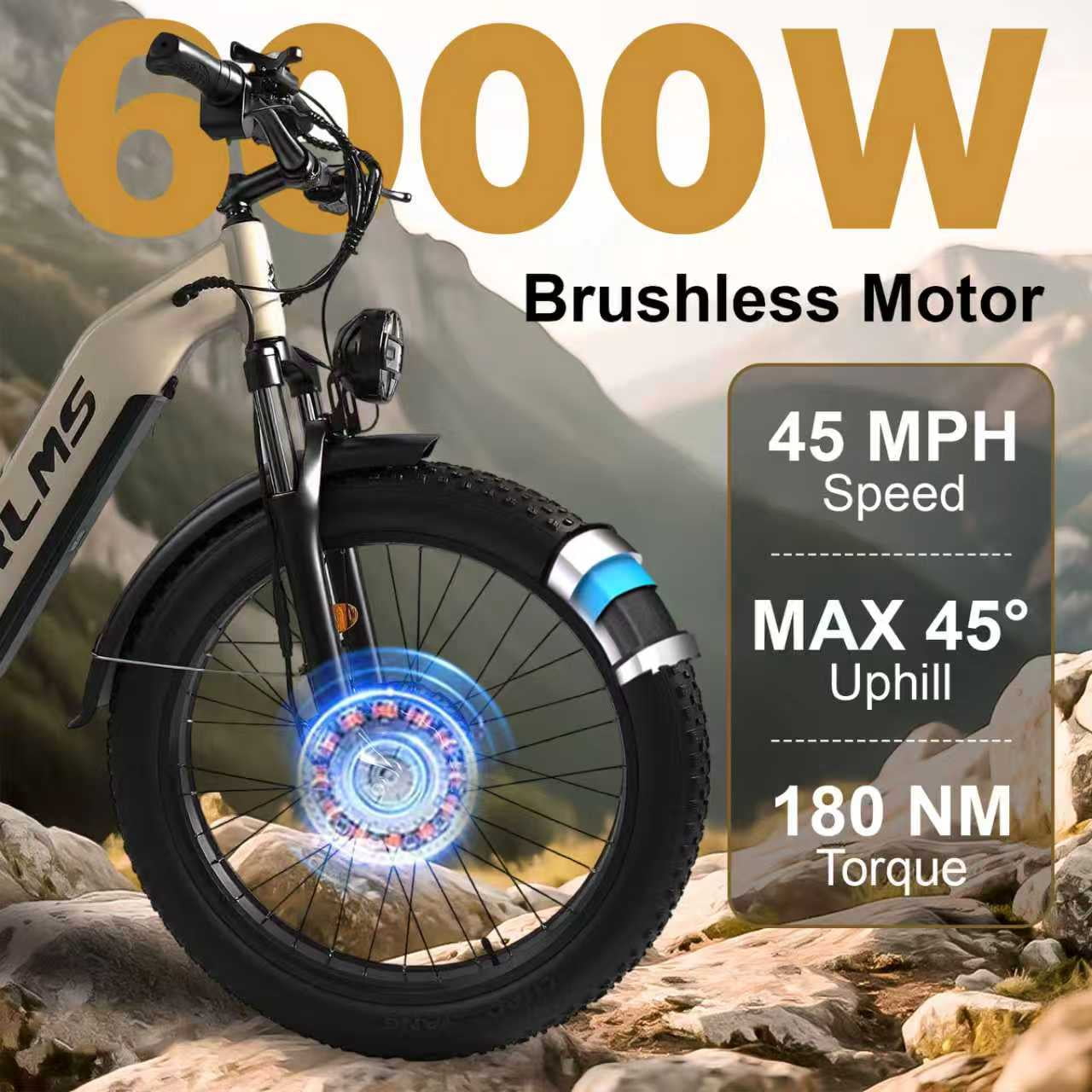 Electric Fat Tire Bike for Adults,6000W Peak Dual-Motor, 26"x4.0 Off-Road Mountain Electric Bicycle, 52V/23Ah Battery, Max 45MPH, 7-Speed, for All Terrain