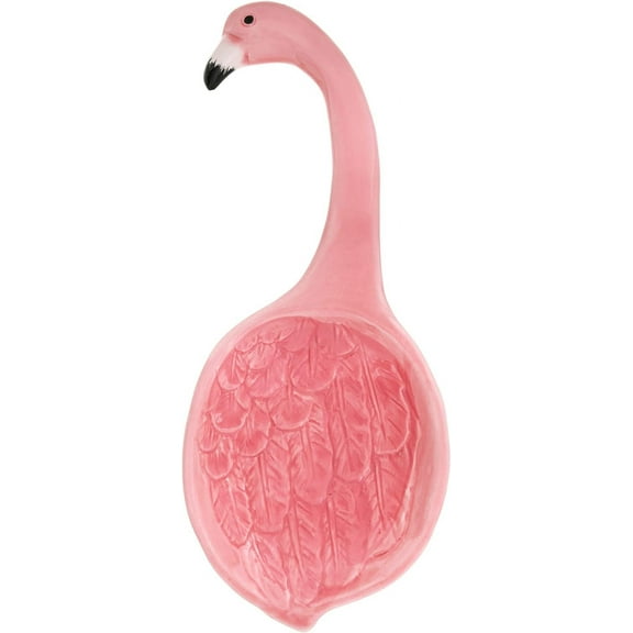 Servette Home Animal-Themed Ceramic Spoon Rest Kitchen Ladle and Spoon Holder - (Flamingo)