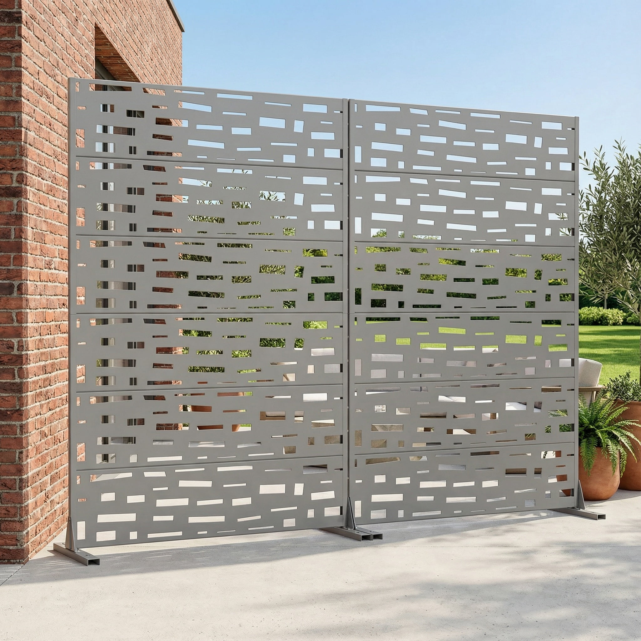 Privacy Metal Screen Fence Panel Horizontal Stripe Pattern
