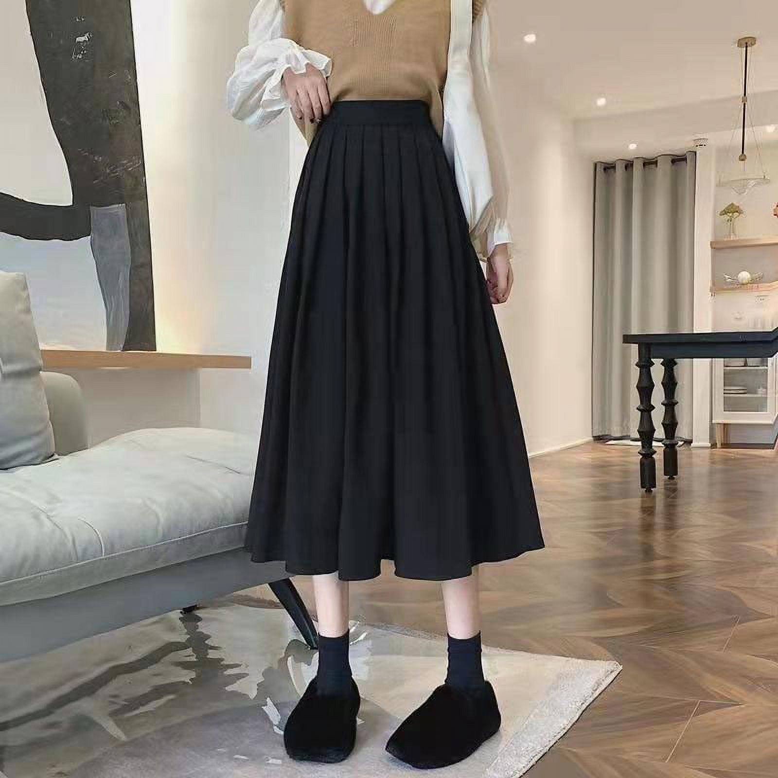 Lucyever Vintage Brown High Waist Pleated Skirt Women Korean