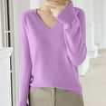 thumbnail image 2 of Comdrip Lightweight Sweaters for Women, Casual V Neck Sweaters for Women Long Sleeve Crew Neck Soft Knitted Pullover Knitted Blouse Comfy Sweaters for Women Light Violet 2XL, 2 of 4