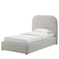 Platform Bed Frame, Twin Size, Grey Gray, Fabric, Bedroom, Modern Contemporary HB36797