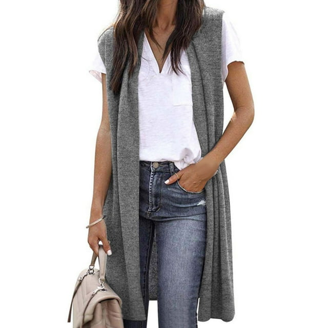 Cardigan Kimono Léger Sans Manches à devant Ouvert avec Poches pour Femme, Décontracté