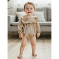 thumbnail image 4 of Miaouyo Infant Baby Girls Velvet Fall Romper 0 3 6 12 18 Months Fashionable Solid Color Ruffled Round Neck Long Sleeve Bubble Jumpsuit, 4 of 9