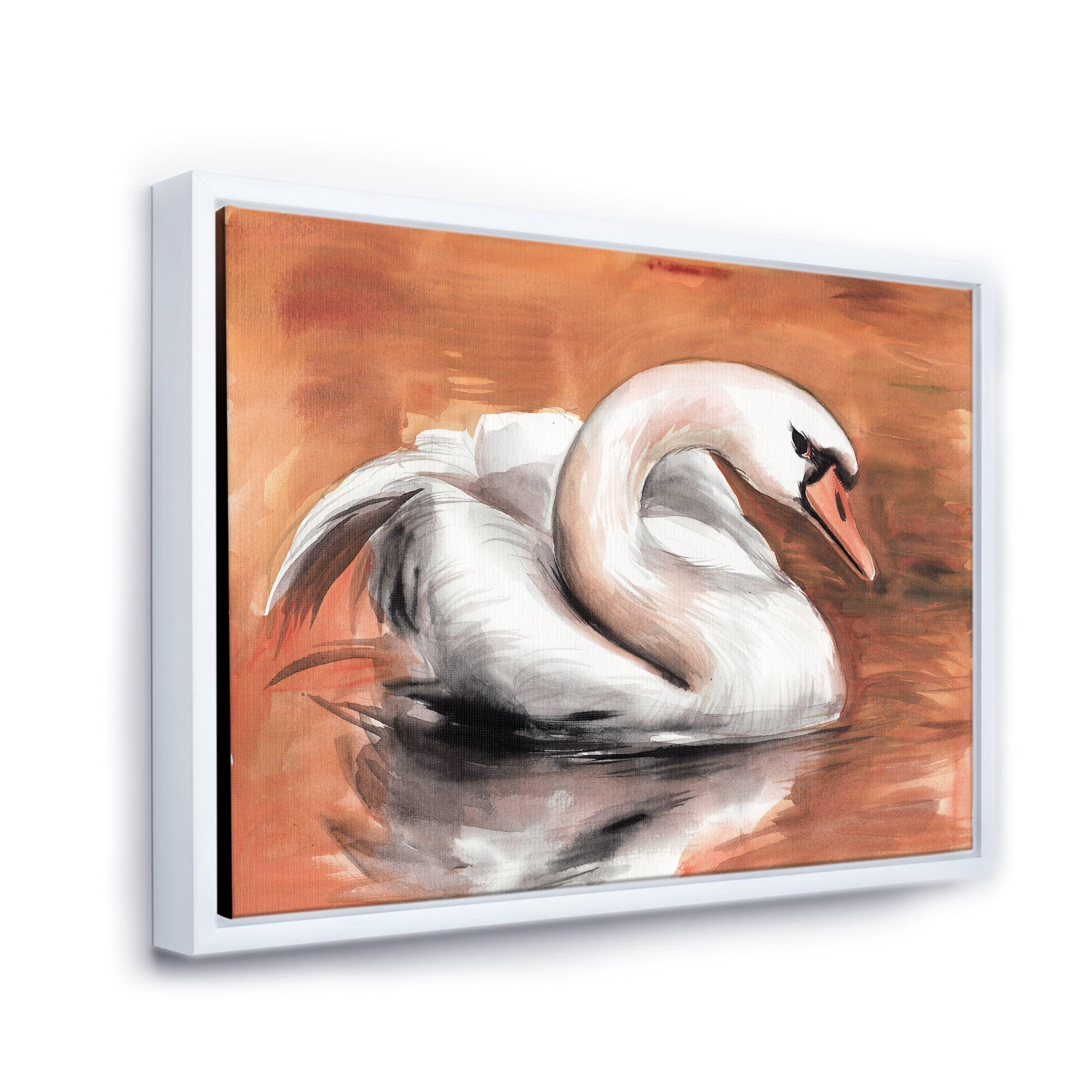 Designart 'Close Up Swan On The Water' Traditional Framed Canvas Wall Art Print