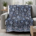 thumbnail image 2 of Navy Blue Floral Blanket Soft Cozy Warm Throw Blanket for Couch, Plush Fuzzy Flannel Fleece Blankets for Sofa, Ethnic Tribe Abstract Art Flowers Bed Blankets Lightweight Gifts for Women, 40"x50", 2 of 9